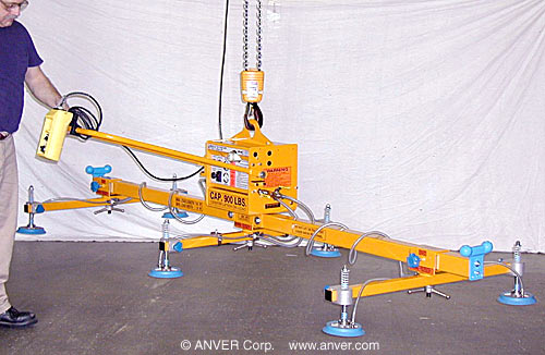 ANVER Six Pad Electric Powered Lifter with Custom Handlebar for Lifting Steel Sheets 14 ft x 5 ft (4.3 m x 1.5 m) up to 900 lb (408 kg)
